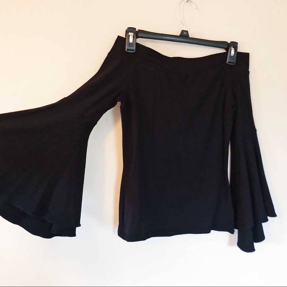Black Flare Off the Shoulder Longsleeve Shirt